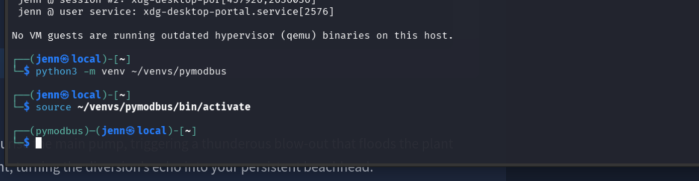 Virtual environment creation and activation for pymodbus